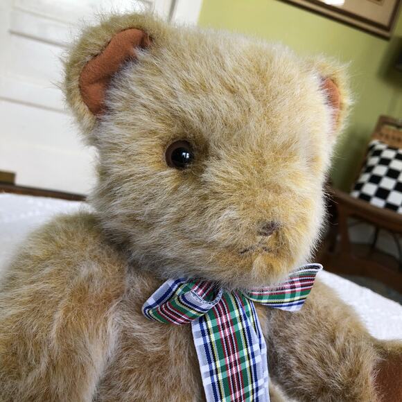 VTG 80s Yangjee Korea Jointed Teddy Bear 14in Mohair Look Cottagecore Nursery - Picture 3 of 9